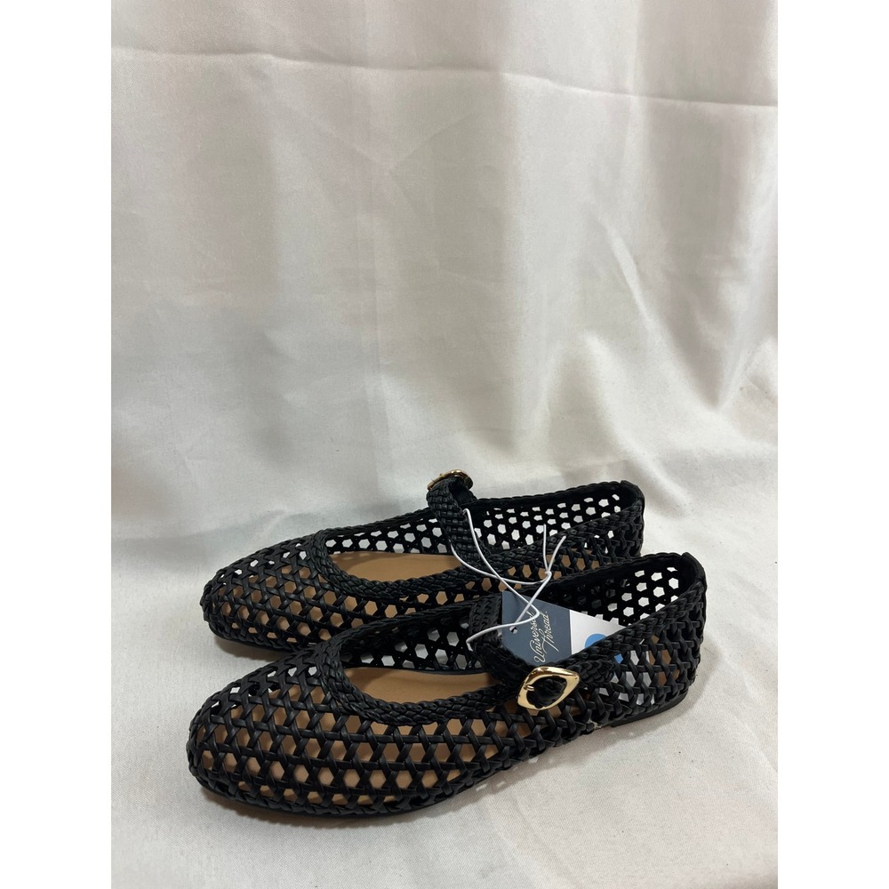 Universal Thread Black Woven Mary Jane Flats Gold Buckle Size 7.5